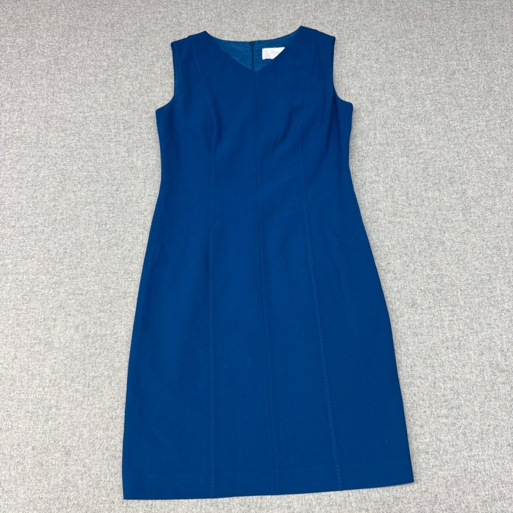 BOSS Hugo Boss Delafea Sheath Dress Size 6 Blue Sleeveless V-Neck Pick-Stitch